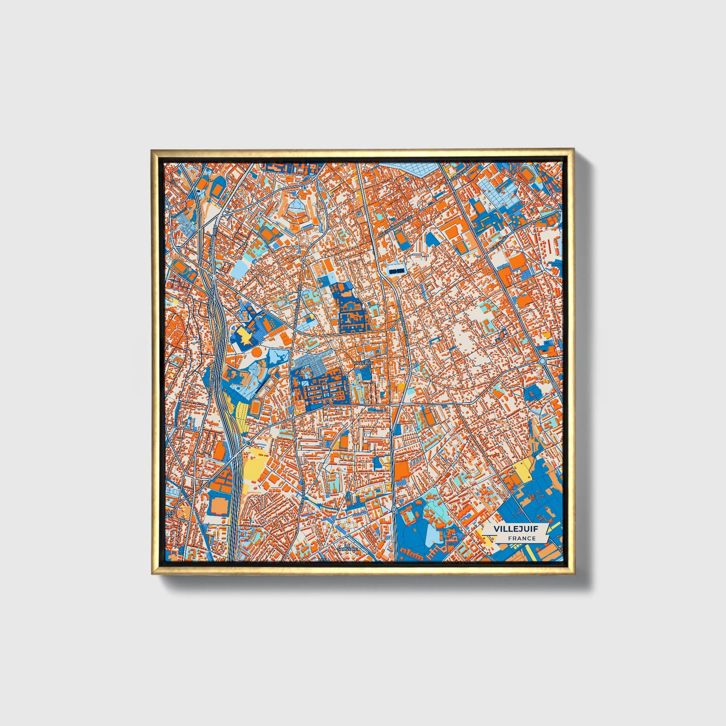 Villejuif France Colorful City Map Canvas Print • Gold Framed