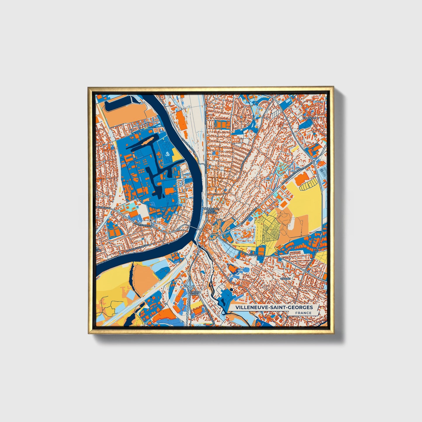 Villeneuve-Saint-Georges France Colorful City Map Canvas Print • Gold Framed
