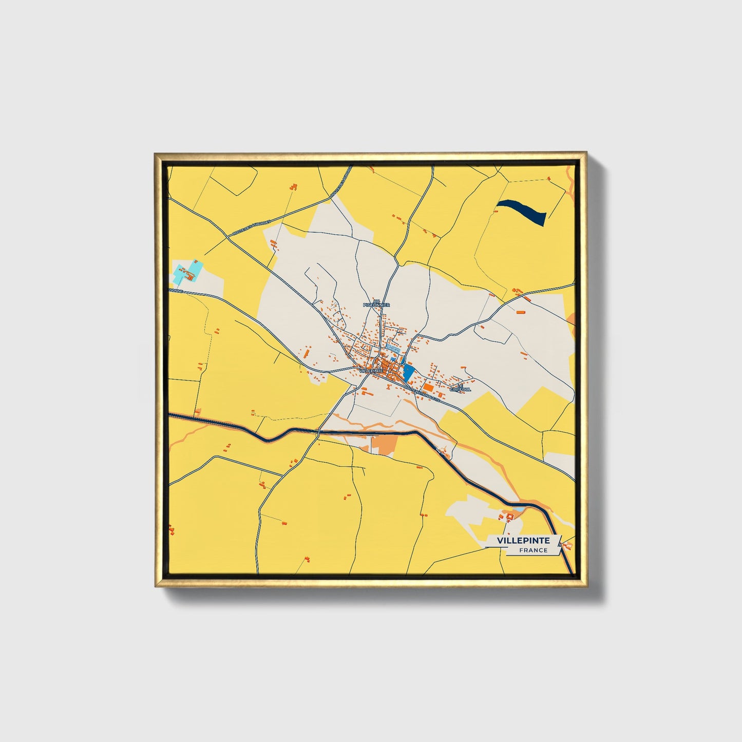 Villepinte France Colorful City Map Canvas Print • Gold Framed