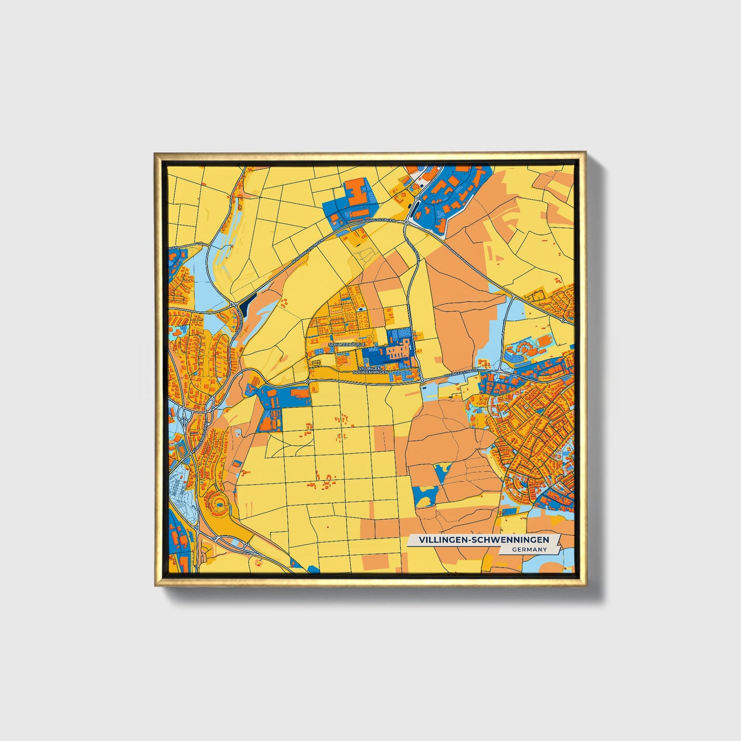 Villingen-Schwenningen Germany Colorful City Map Canvas Print • Gold Framed