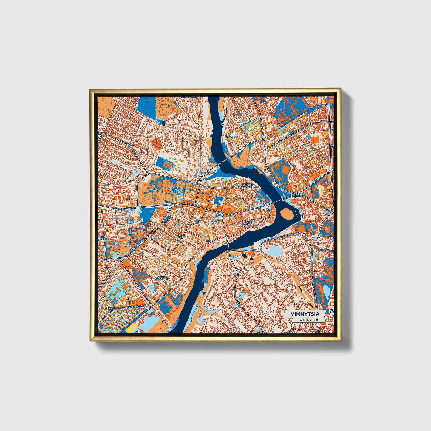 Вінниця Ukraine Colorful City Map Canvas Print • Gold Framed