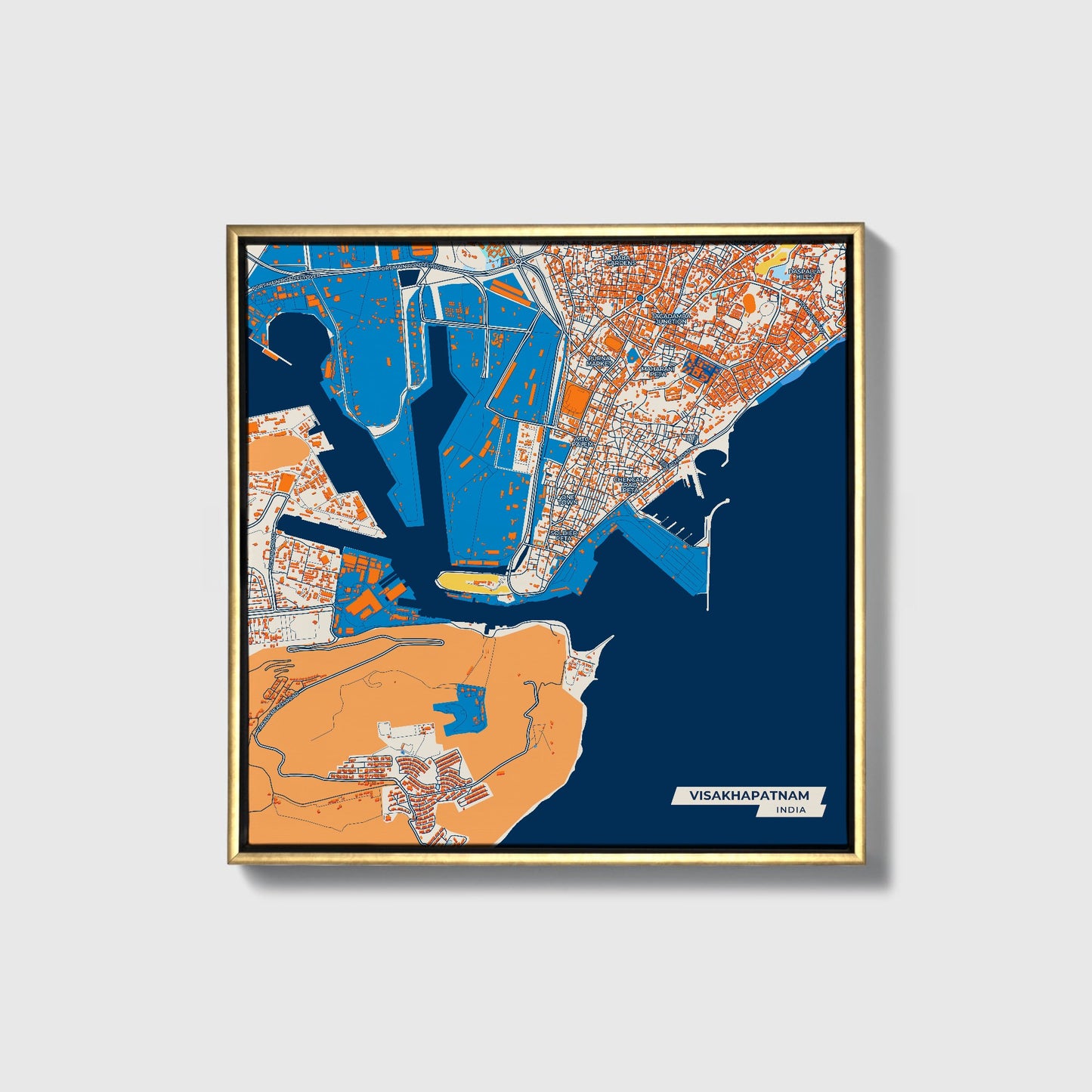 Visakhapatnam India Colorful City Map Canvas Print • Gold Framed