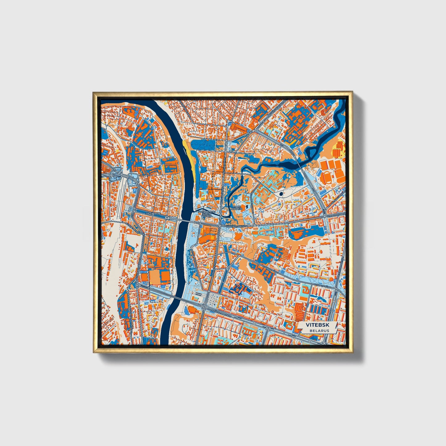 Вітебск Belarus Colorful City Map Canvas Print • Gold Framed