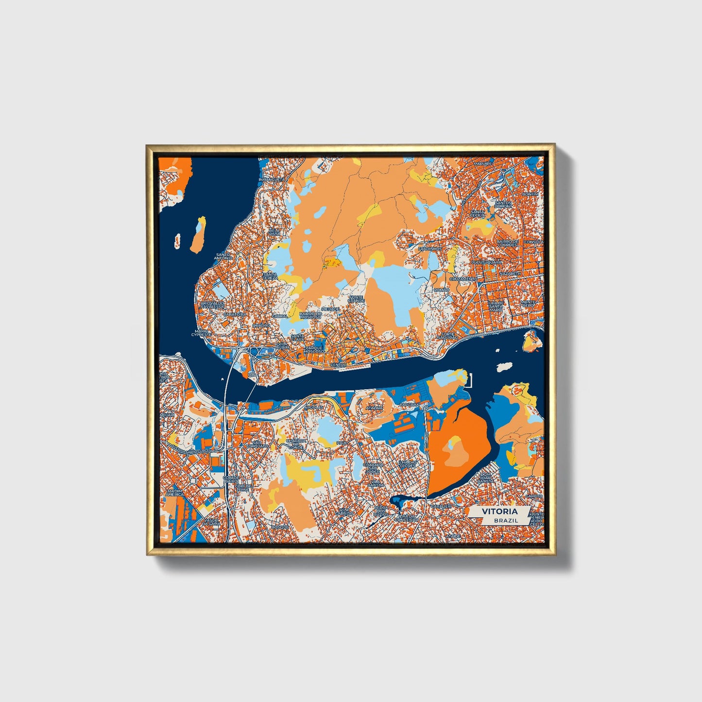 Vitoria Brazil Colorful City Map Canvas Print • Gold Framed