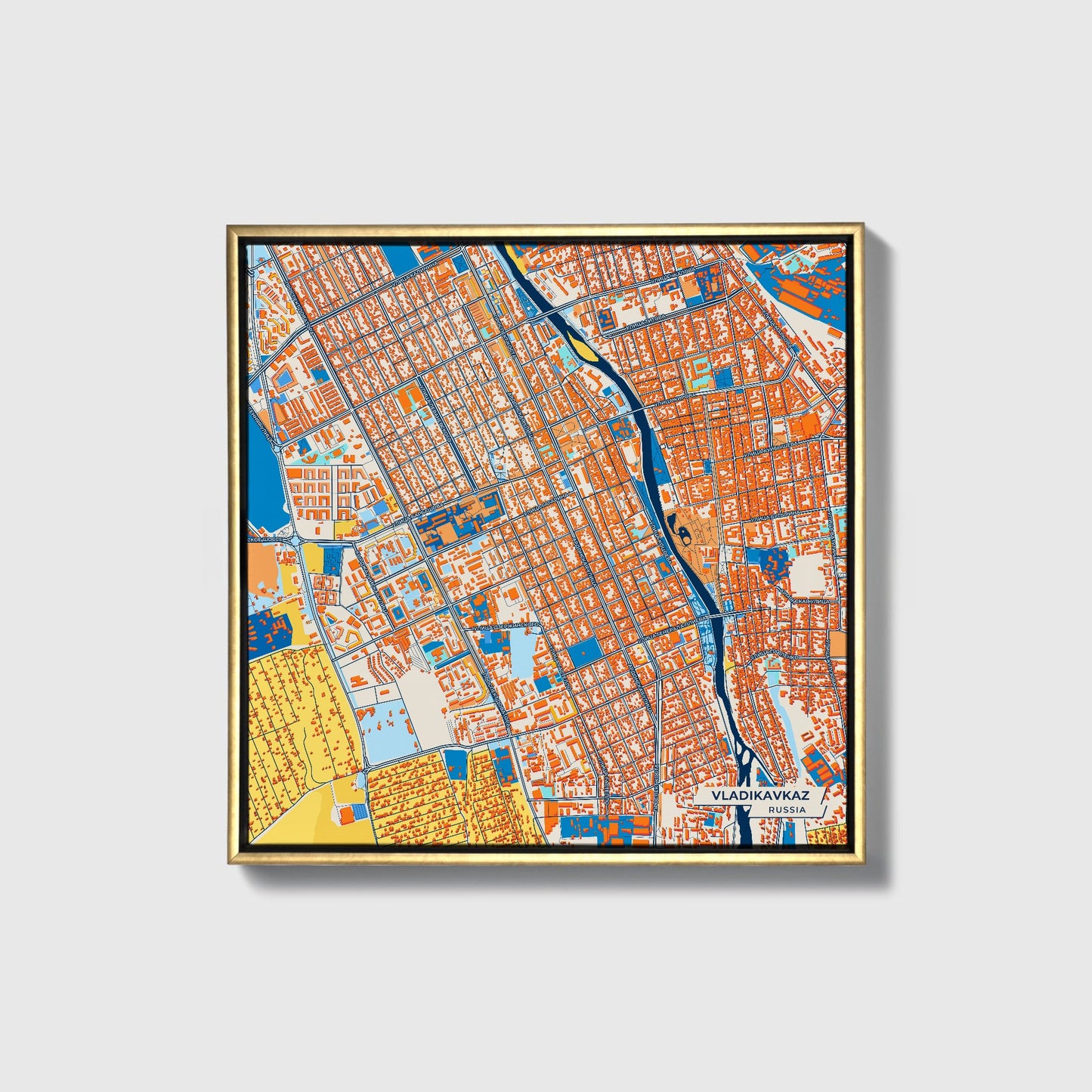 Владикавказ Russia Colorful City Map Canvas Print • Gold Framed