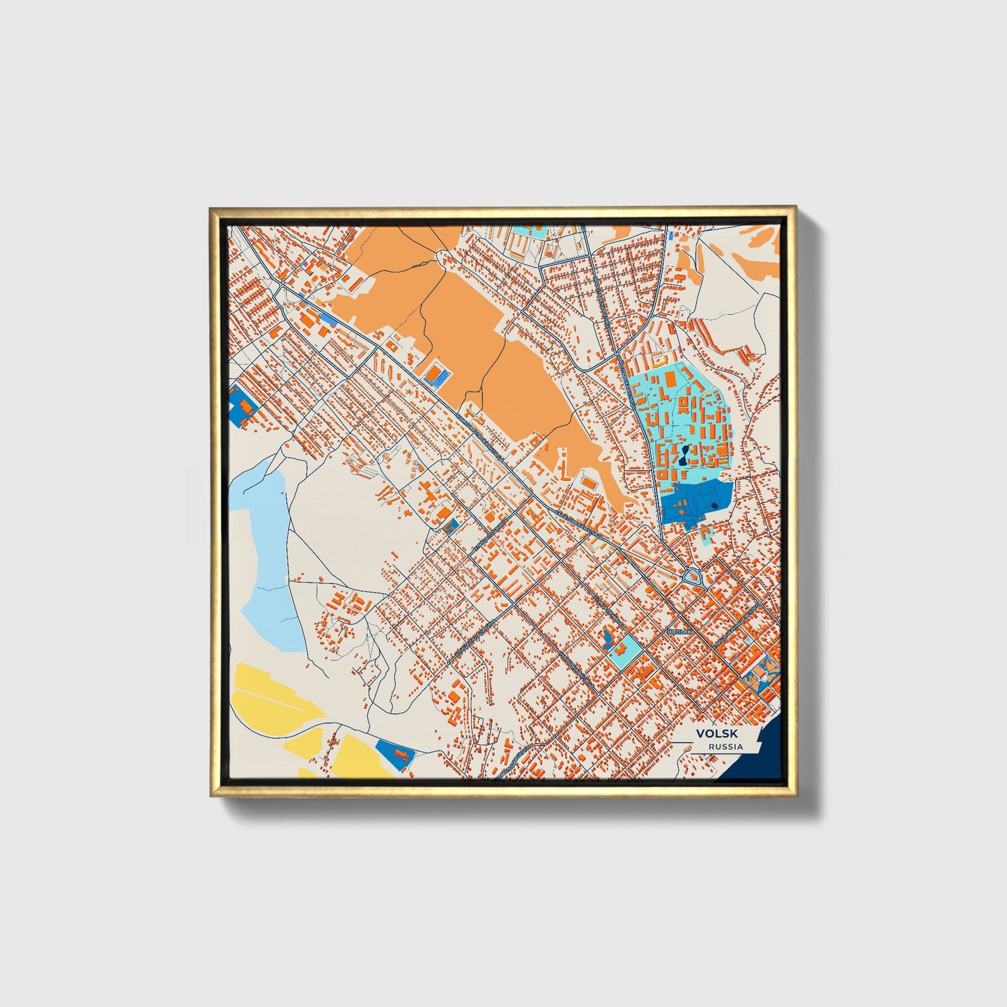 Вольск Russia Colorful City Map Canvas Print • Gold Framed