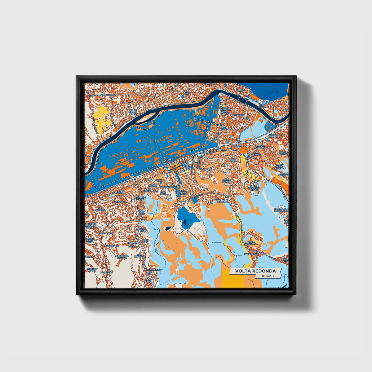 Volta Redonda Brazil Colorful City Map Canvas Print • Black Framed