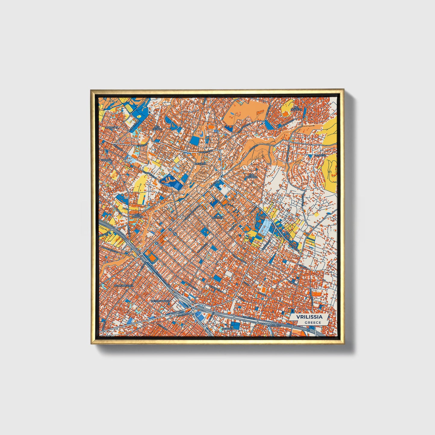 Βριλησσια Greece Colorful City Map Canvas Print • Gold Framed