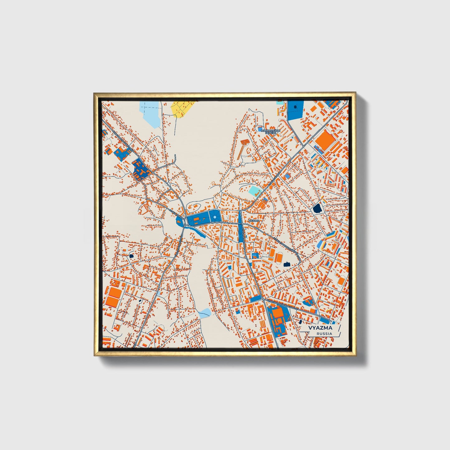 Вяземский Russia Colorful City Map Canvas Print • Gold Framed