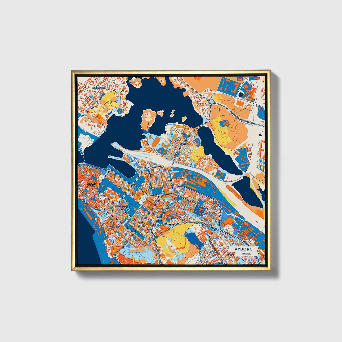 Vyborg Russia Colorful City Map Canvas Print • Gold Framed