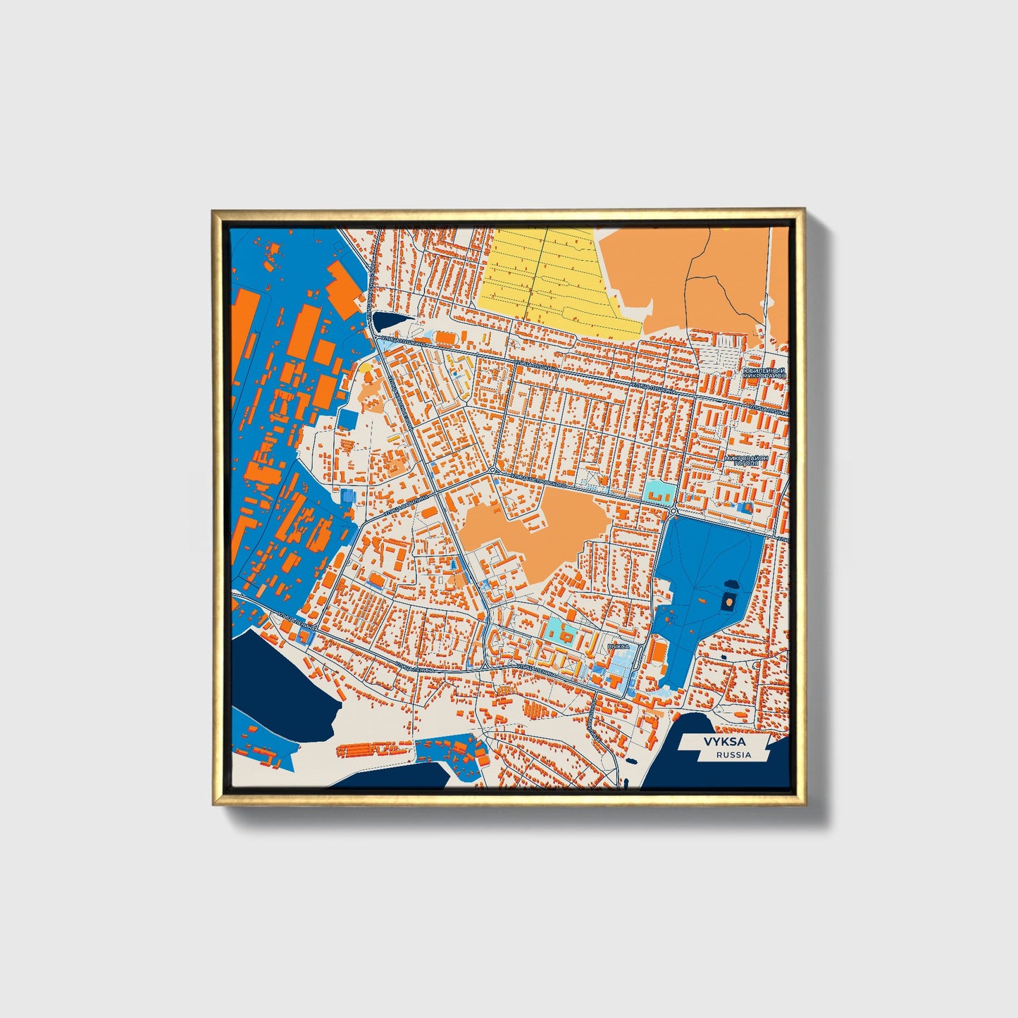 Выкса Russia Colorful City Map Canvas Print • Gold Framed