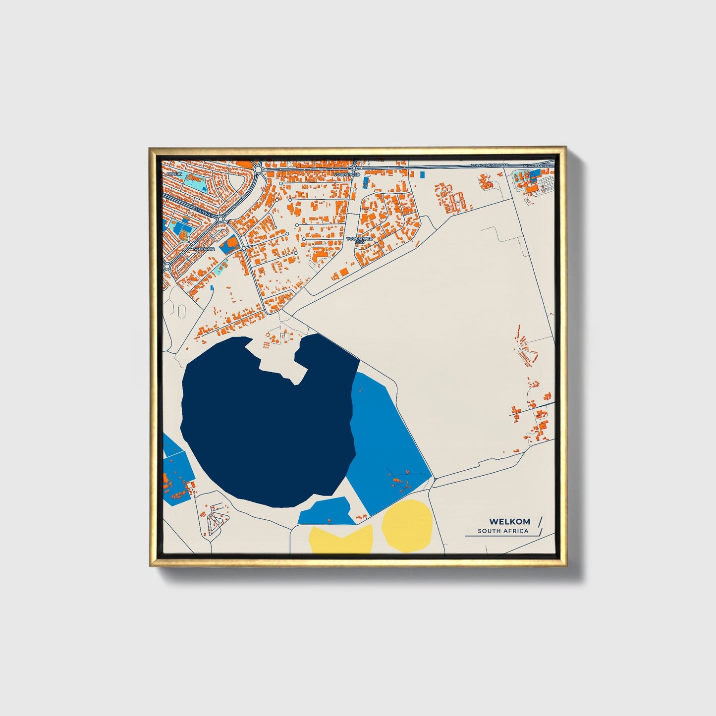 Welkom South Africa Colorful City Map Canvas Print • Gold Framed