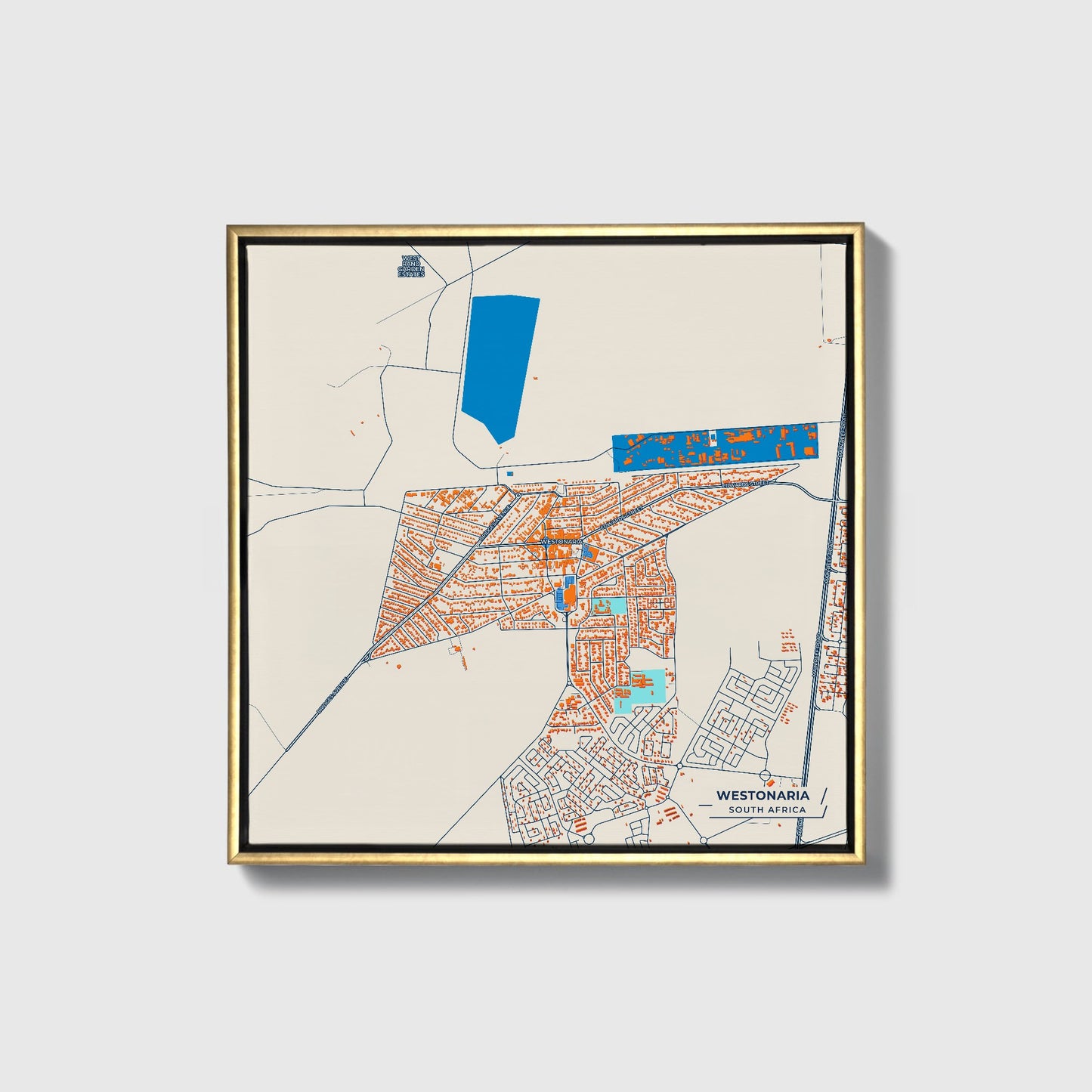 Westonaria South Africa Colorful City Map Canvas Print • Gold Framed