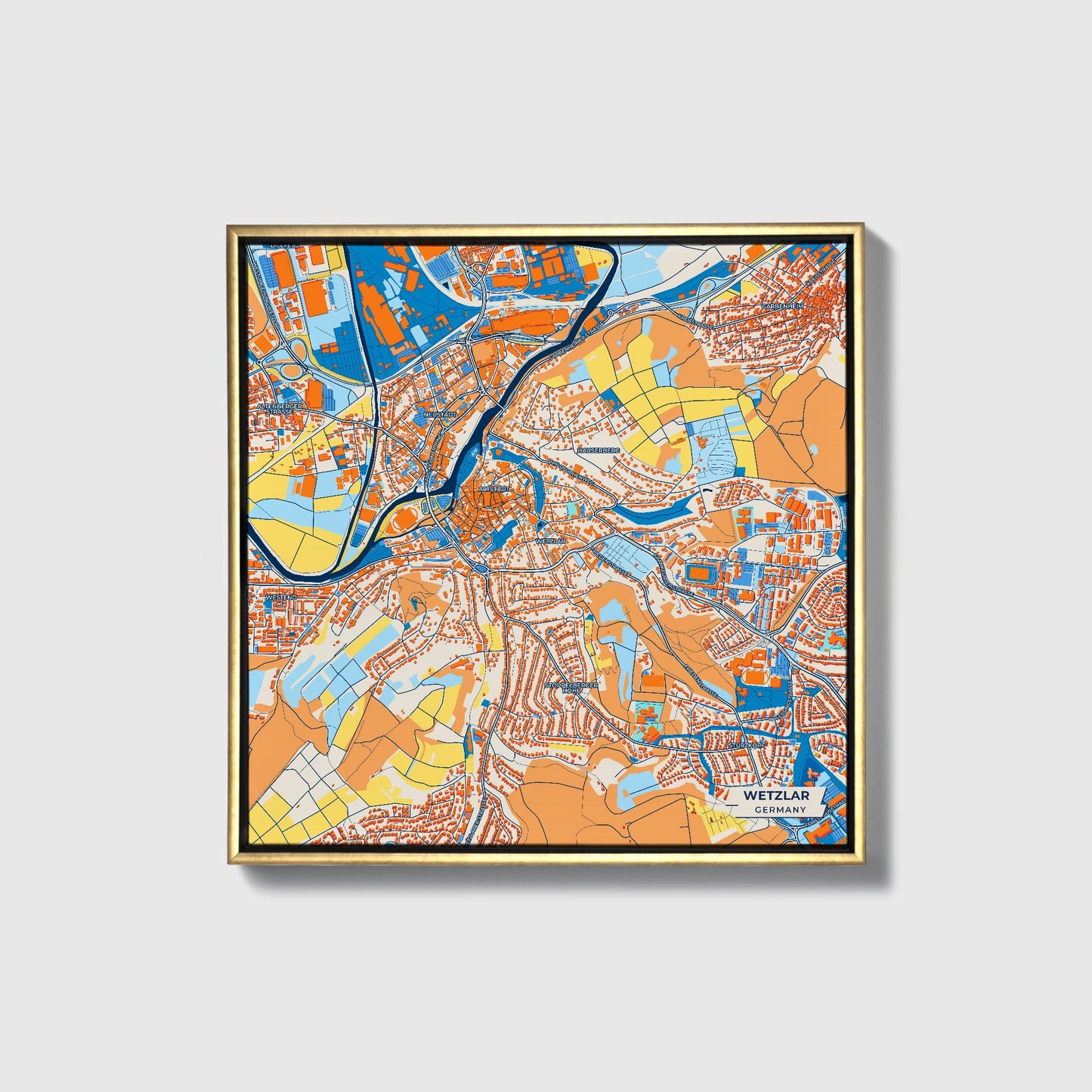 Wetzlar Germany Colorful City Map Canvas Print • Gold Framed
