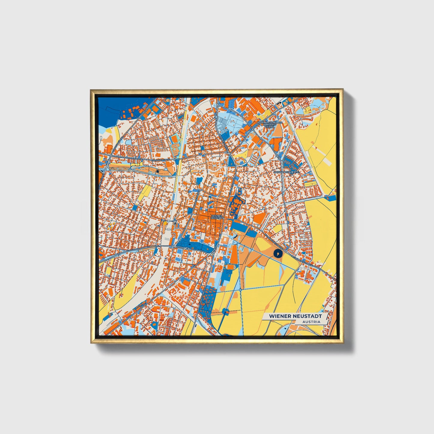 Wiener Neustadt Austria Colorful City Map Canvas Print • Gold Framed