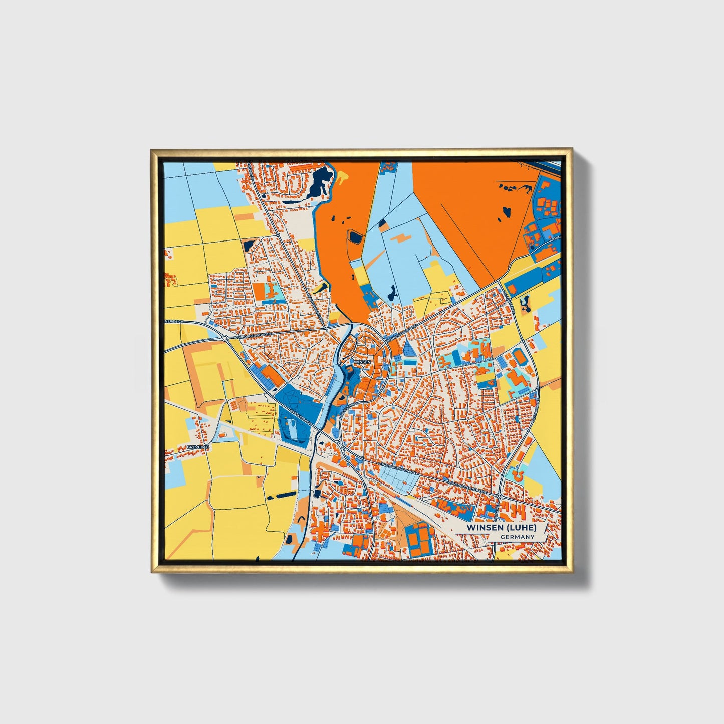 Winsen (Luhe) Germany Colorful City Map Canvas Print • Gold Framed