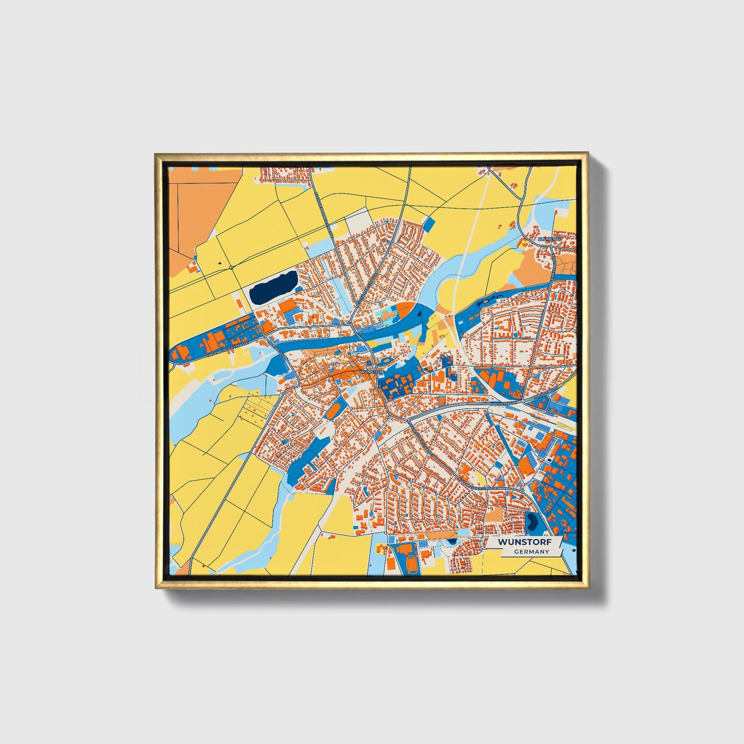 Wunstorf Germany Colorful City Map Canvas Print • Gold Framed