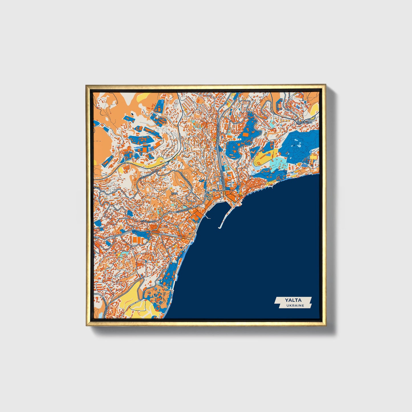 Ялта Ukraine Colorful City Map Canvas Print • Gold Framed