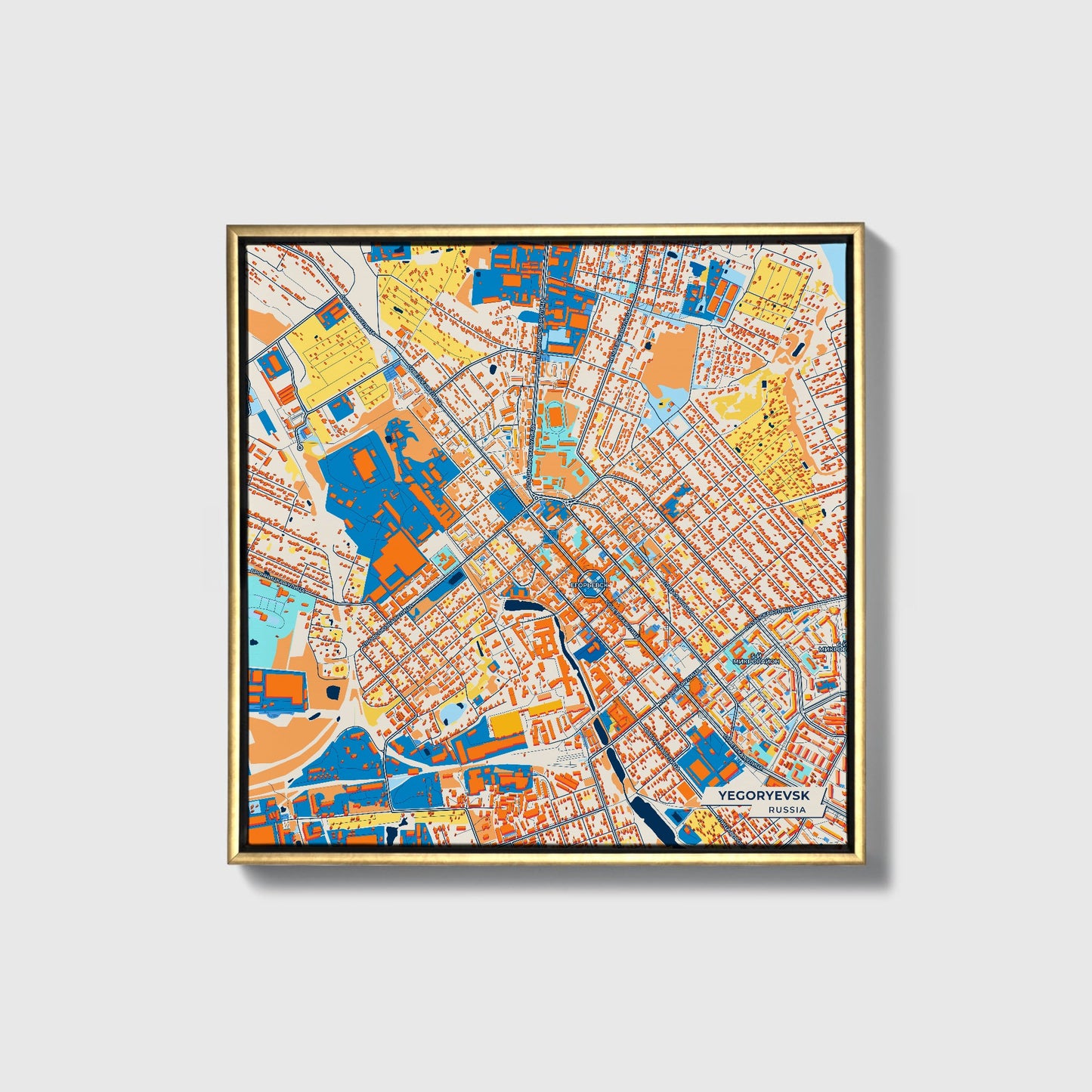 Егорьевск Russia Colorful City Map Canvas Print • Gold Framed