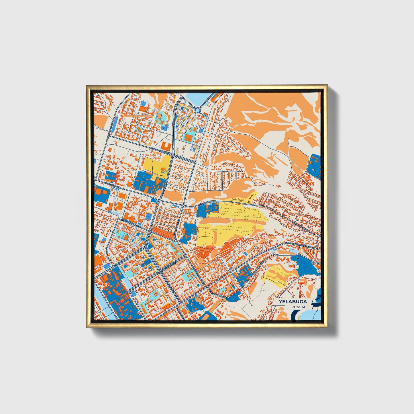 Елабуга Russia Colorful City Map Canvas Print • Gold Framed