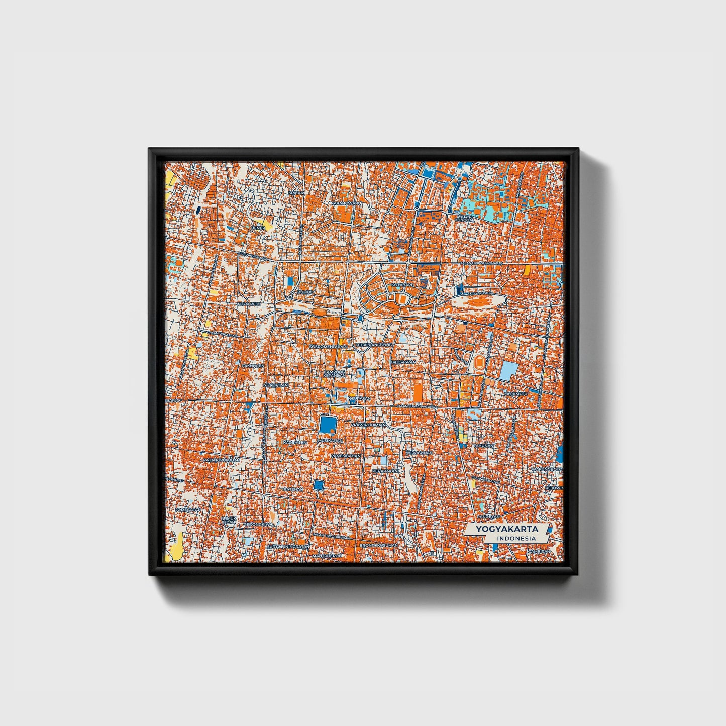 Yogyakarta Indonesia Colorful City Map Canvas Print • Black Framed