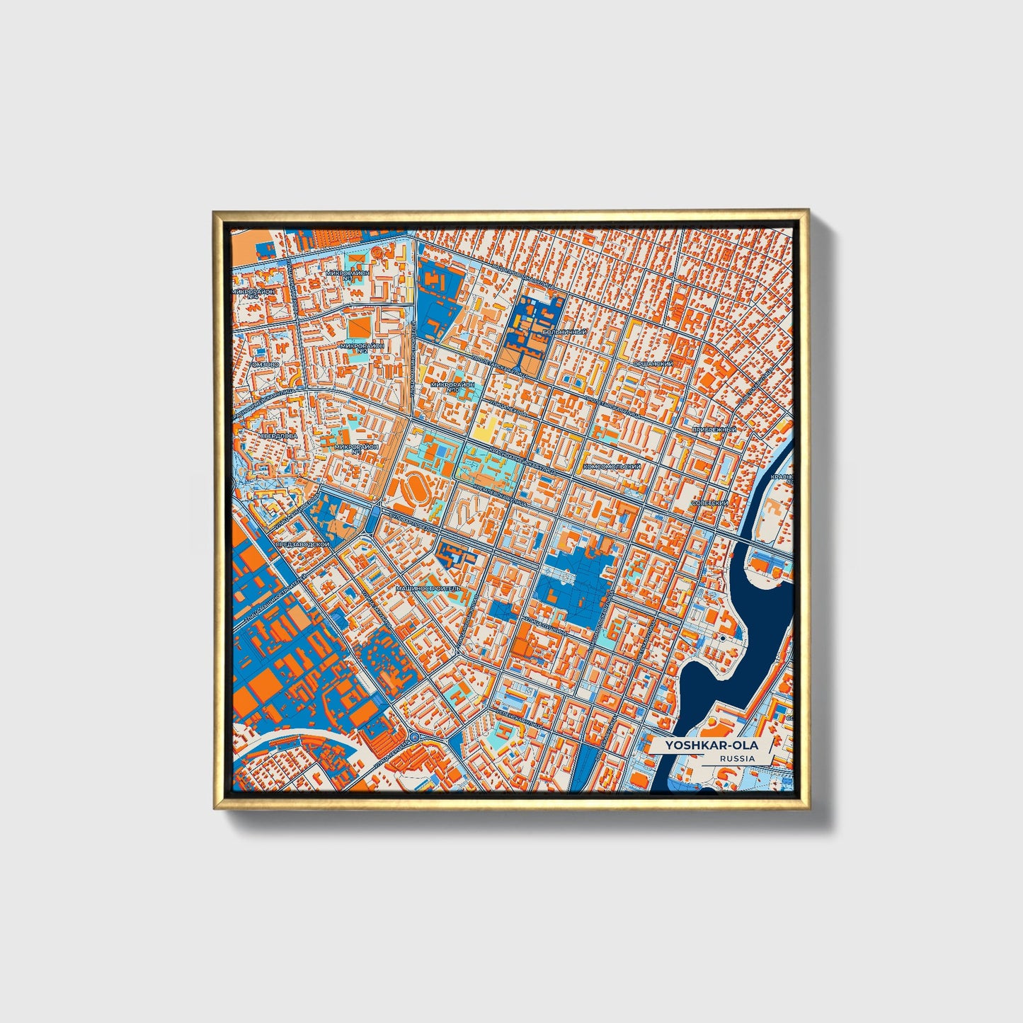 Йошкар-Ола Russia Colorful City Map Canvas Print • Gold Framed