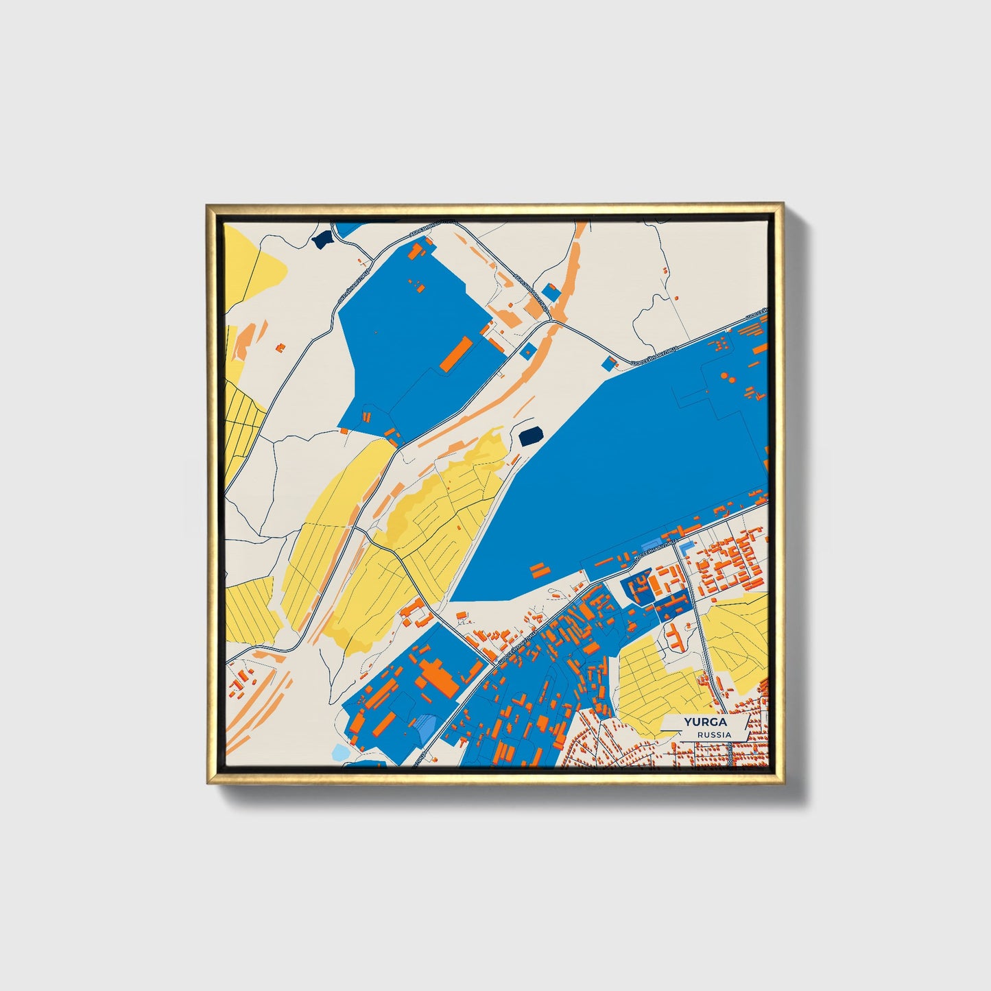 Юрга Russia Colorful City Map Canvas Print • Gold Framed