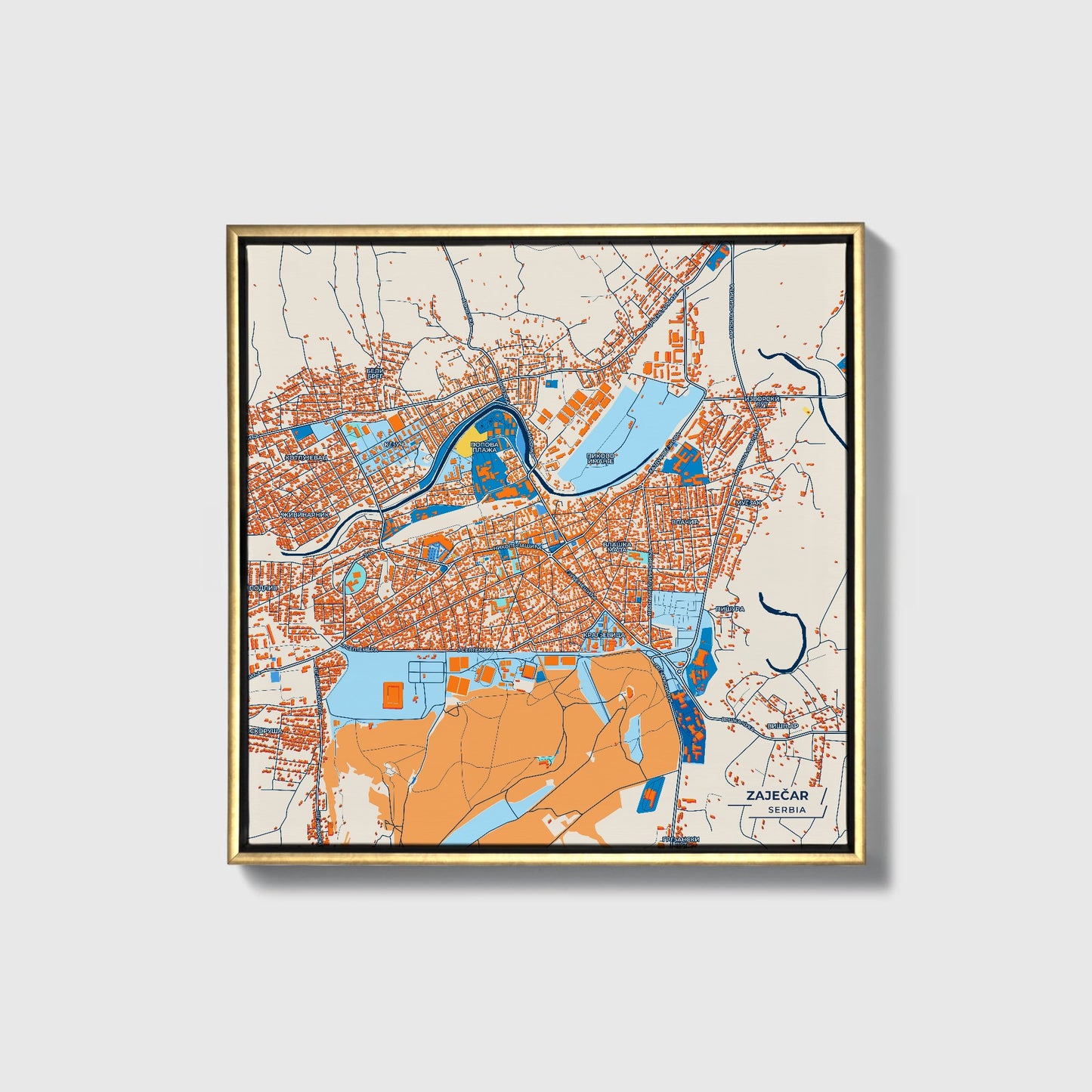 Зајечар Serbia Colorful City Map Canvas Print • Gold Framed