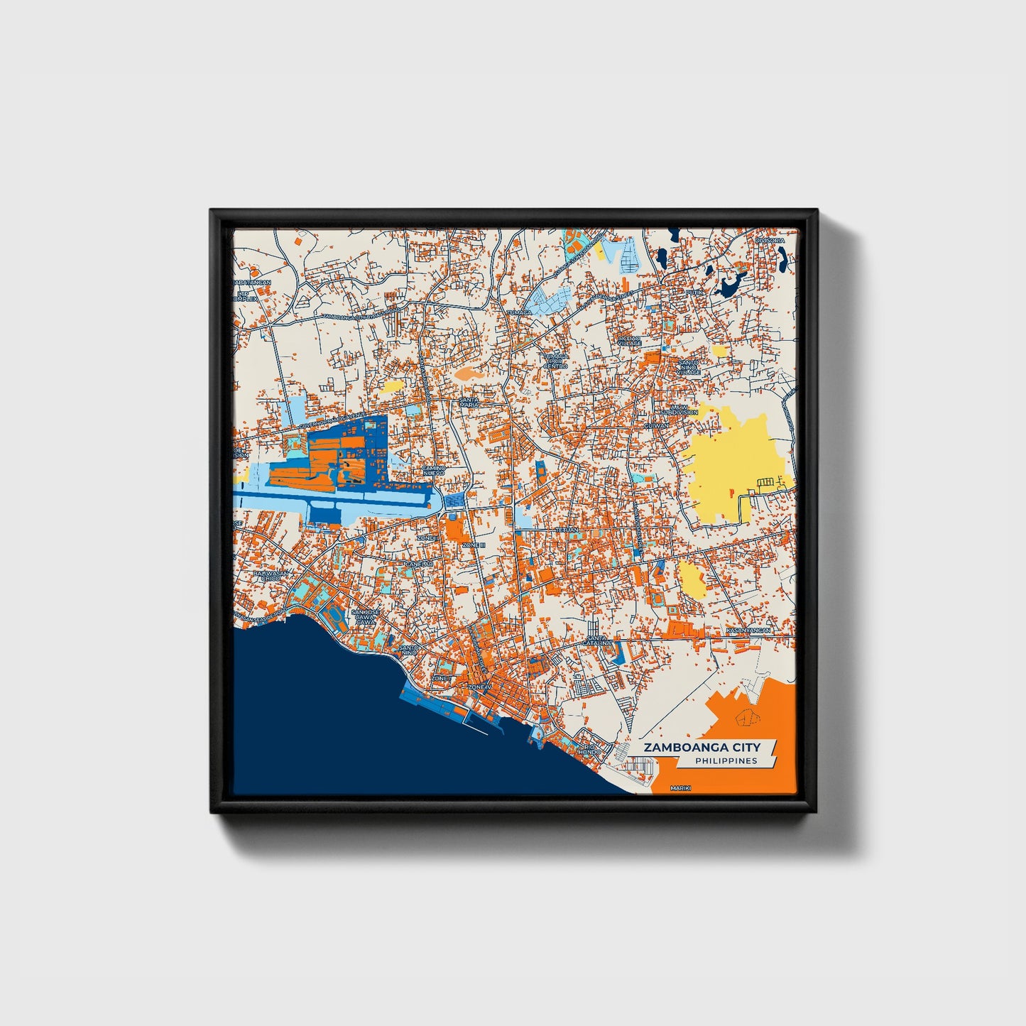 Zamboanga City Philippines Colorful City Map Canvas Print • Black Framed