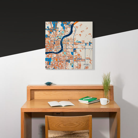 Zaoyang China Colorful City Map Canvas Print Scene