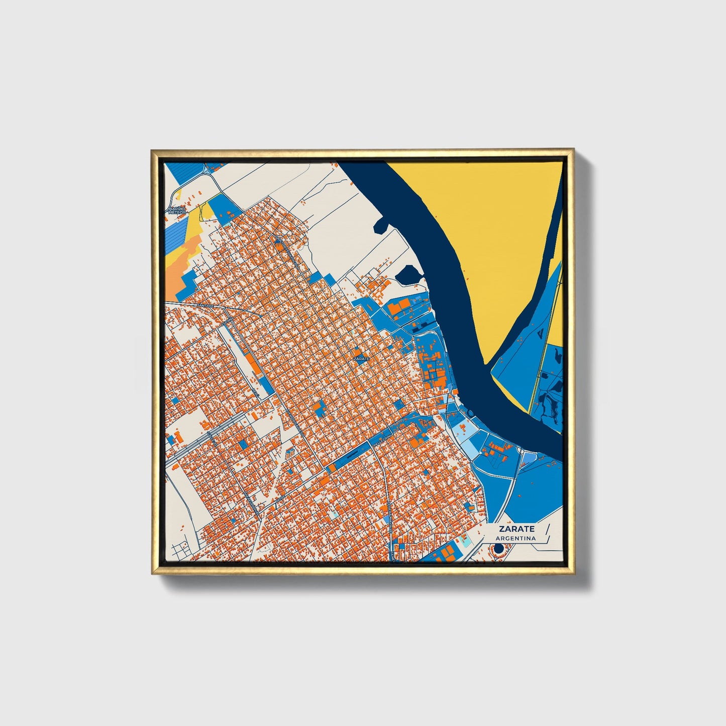 Zarate Argentina Colorful City Map Canvas Print • Gold Framed