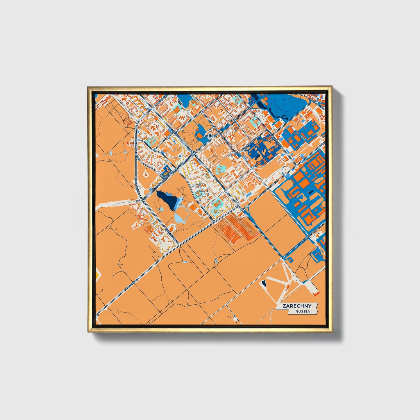 Заречный Russia Colorful City Map Canvas Print • Gold Framed