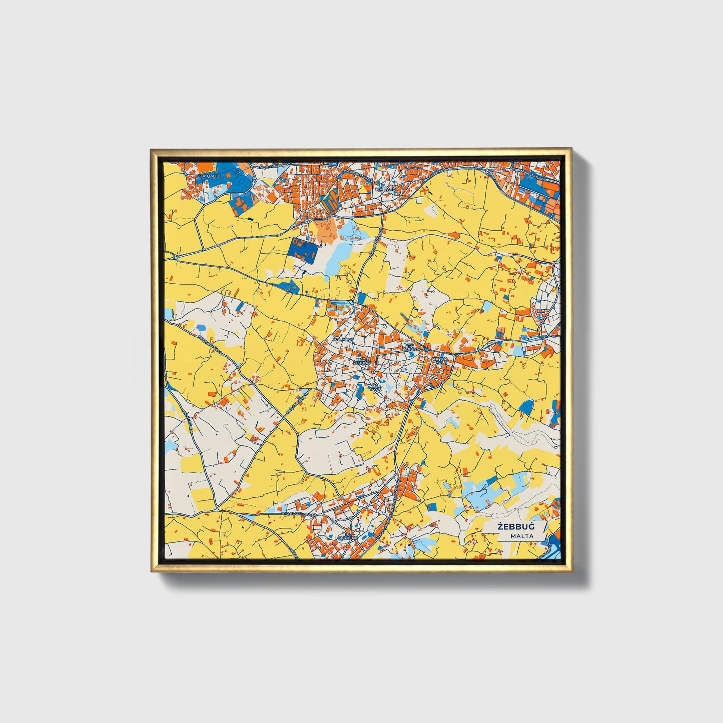 Żebbuġ Malta Colorful City Map Canvas Print • Gold Framed