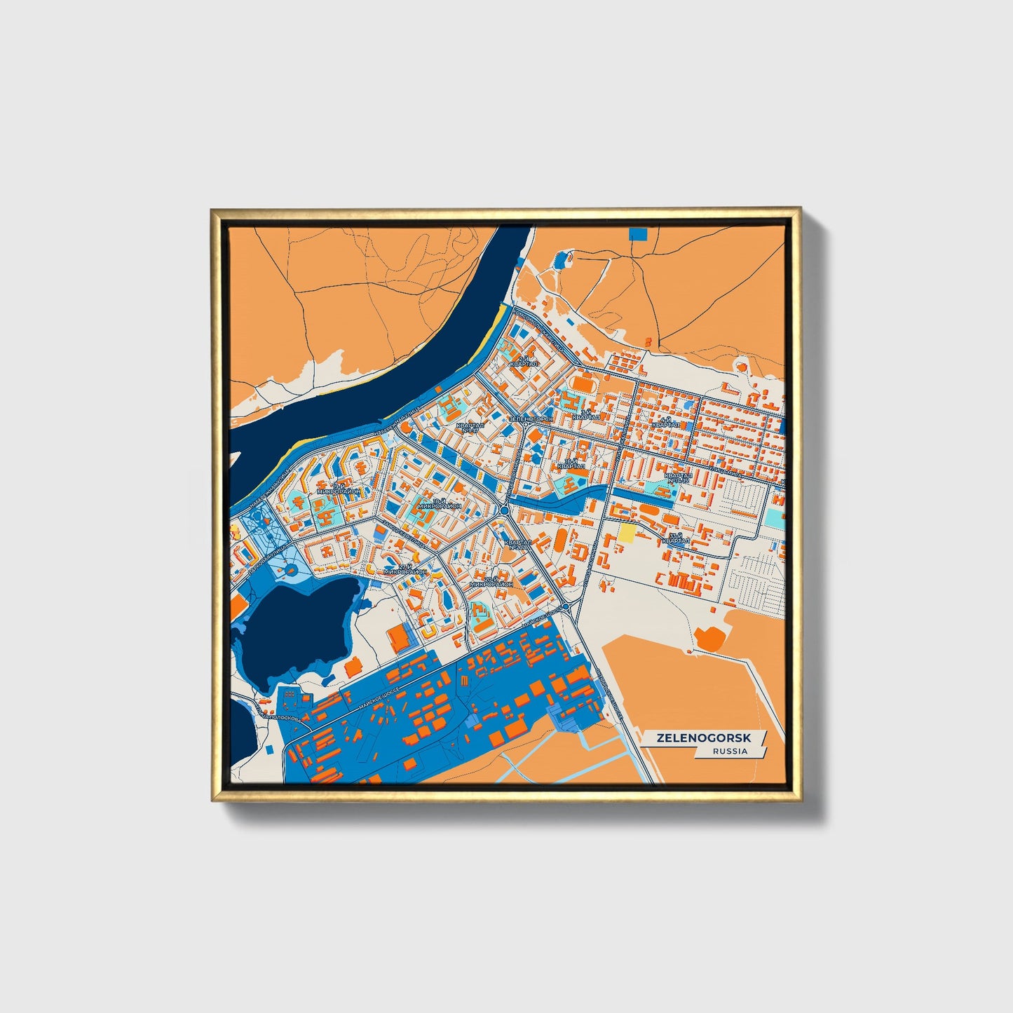 Зеленогорск Russia Colorful City Map Canvas Print • Gold Framed