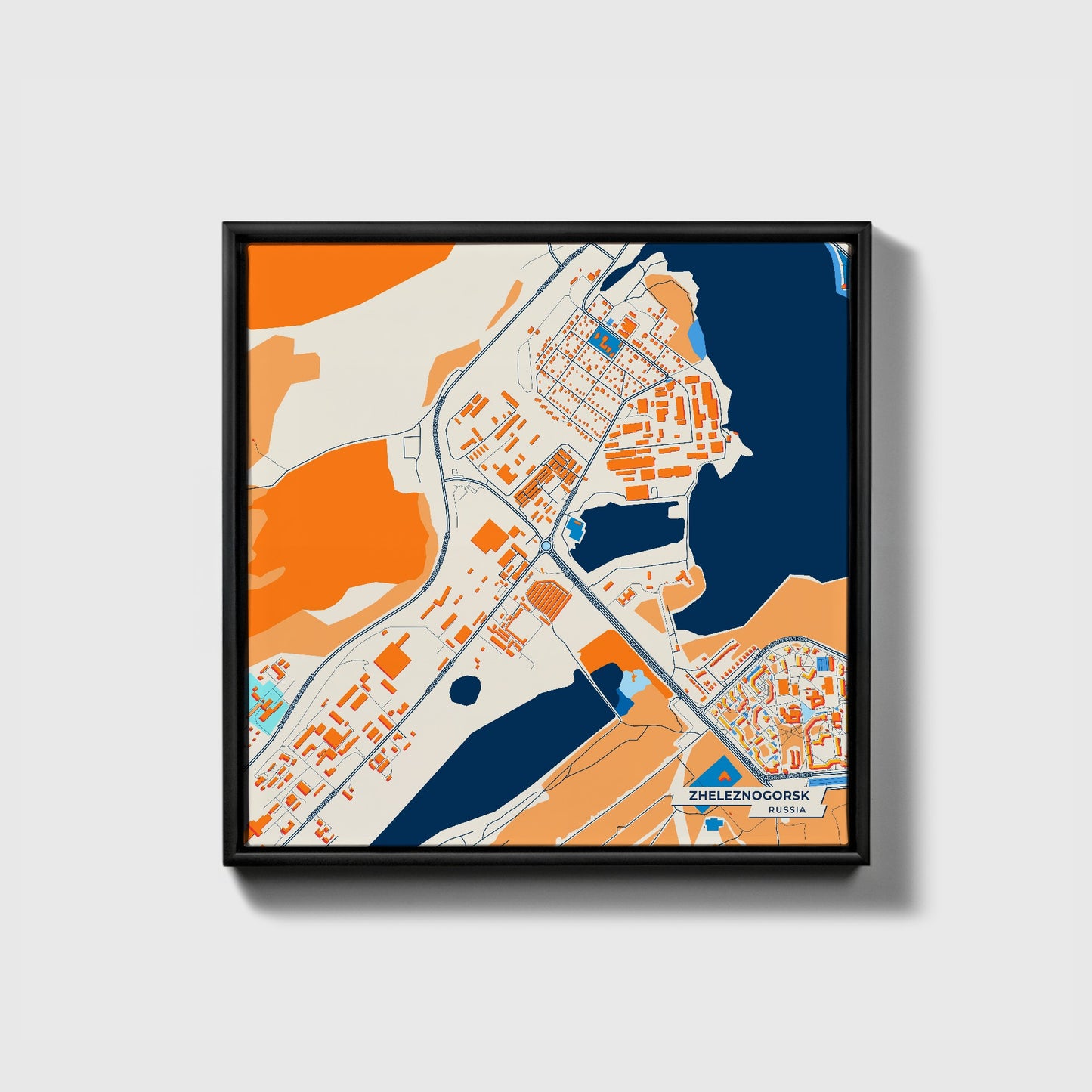 Железногорск Russia Colorful City Map Canvas Print • Black Framed