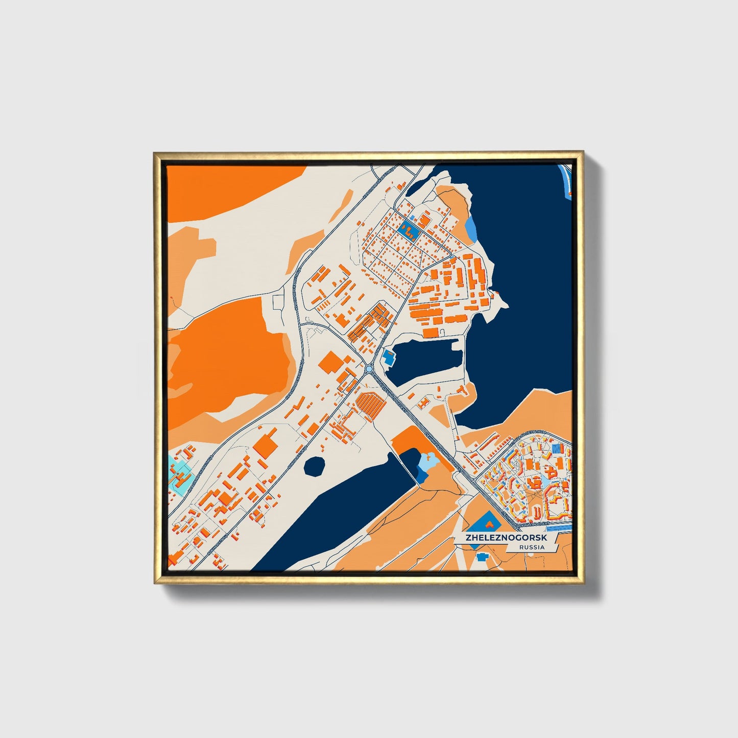 Железногорск Russia Colorful City Map Canvas Print • Gold Framed
