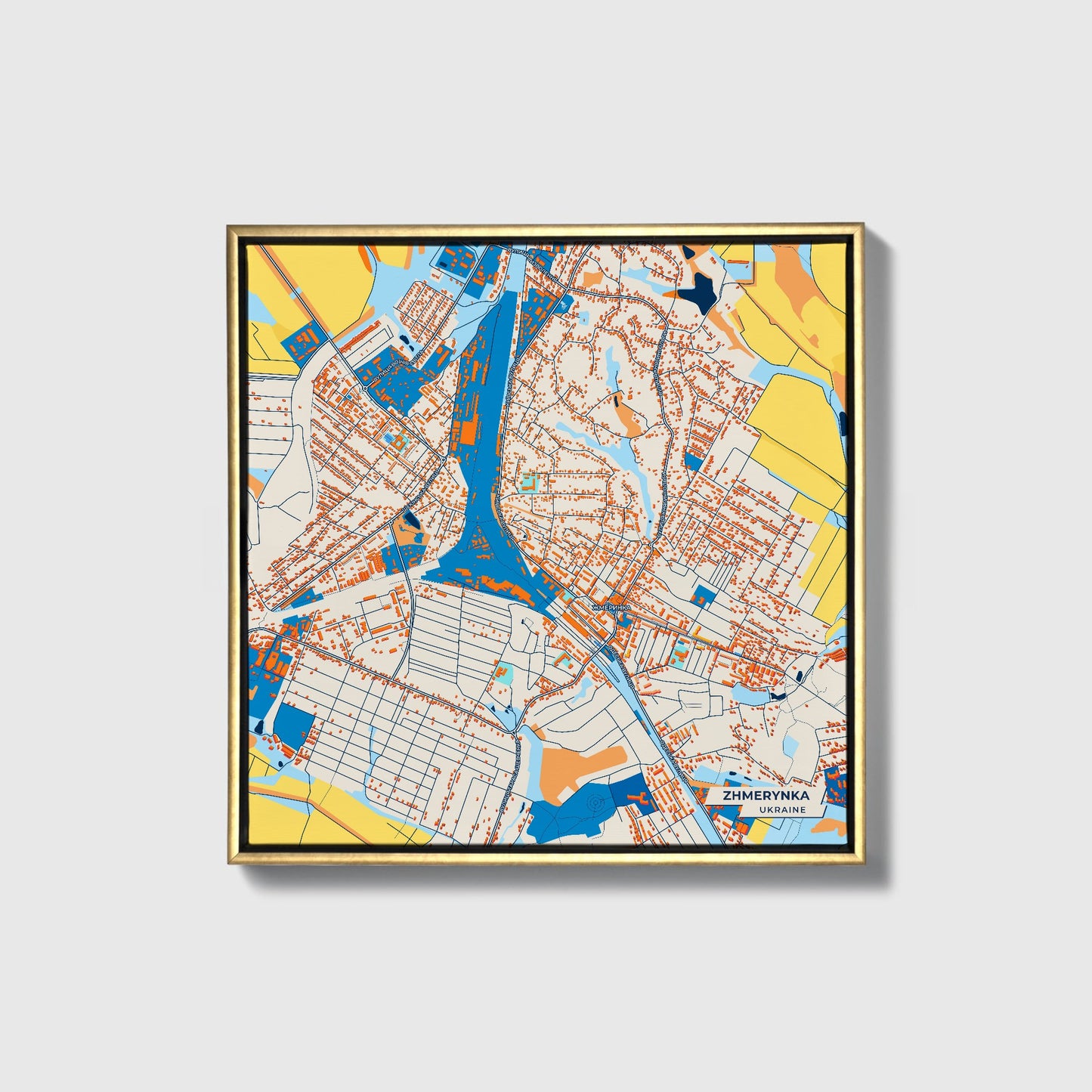 Жмеринка Ukraine Colorful City Map Canvas Print • Gold Framed