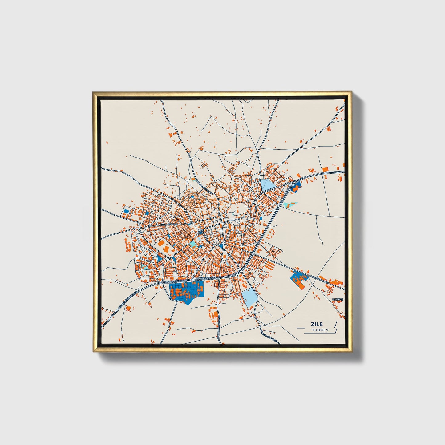Zi̇le Turkey Colorful City Map Canvas Print • Gold Framed