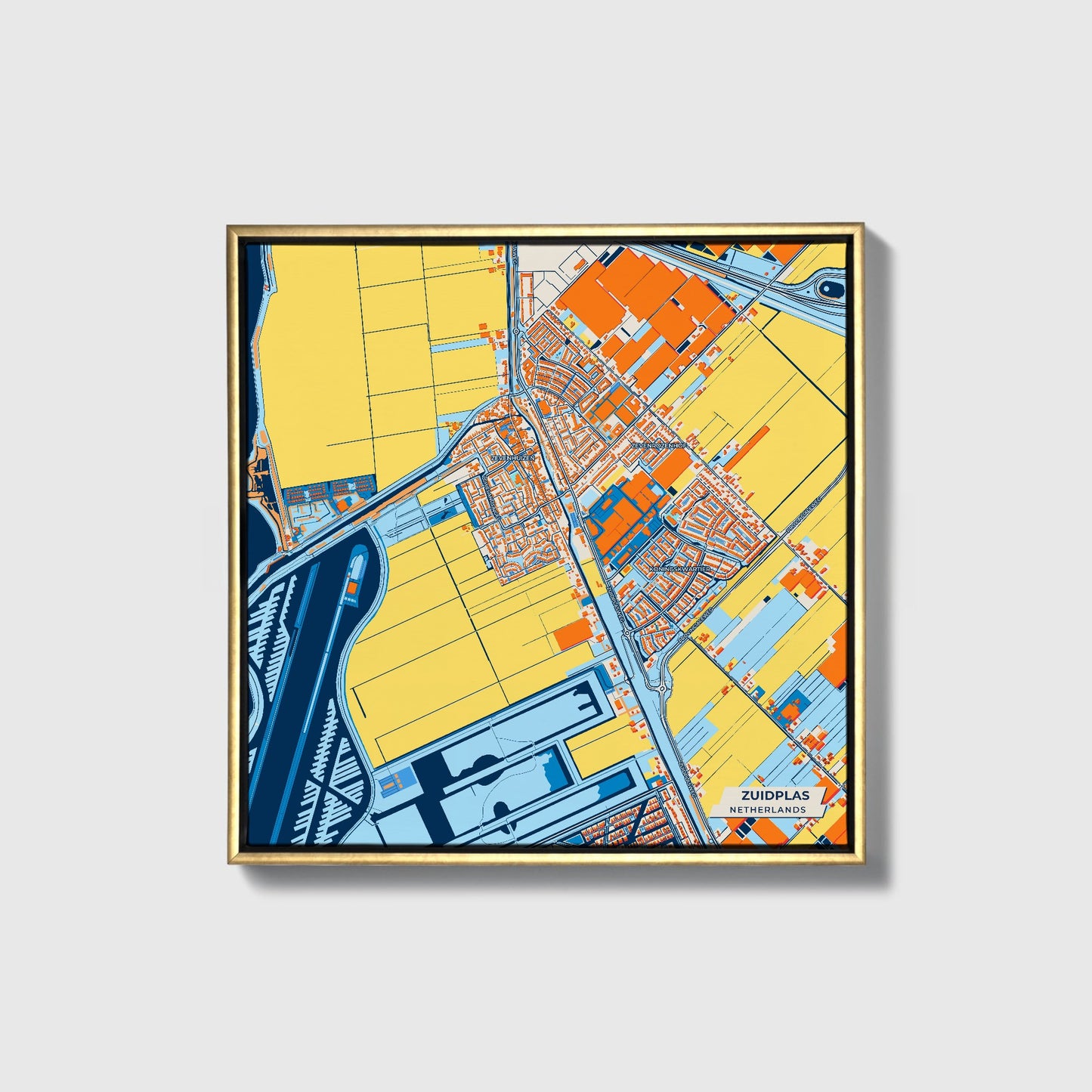 Zuidplas Netherlands Colorful City Map Canvas Print • Gold Framed