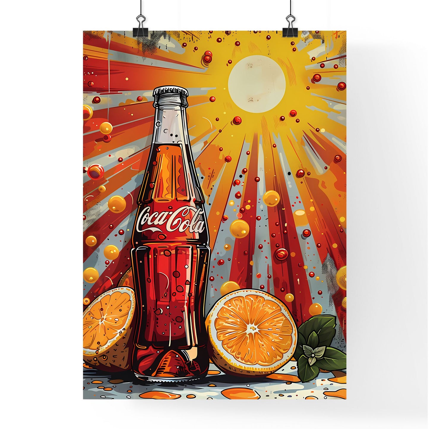 Pop Art Still Life: Dynamic Overhead Scene with Cola, Oranges, and Sun Default Title