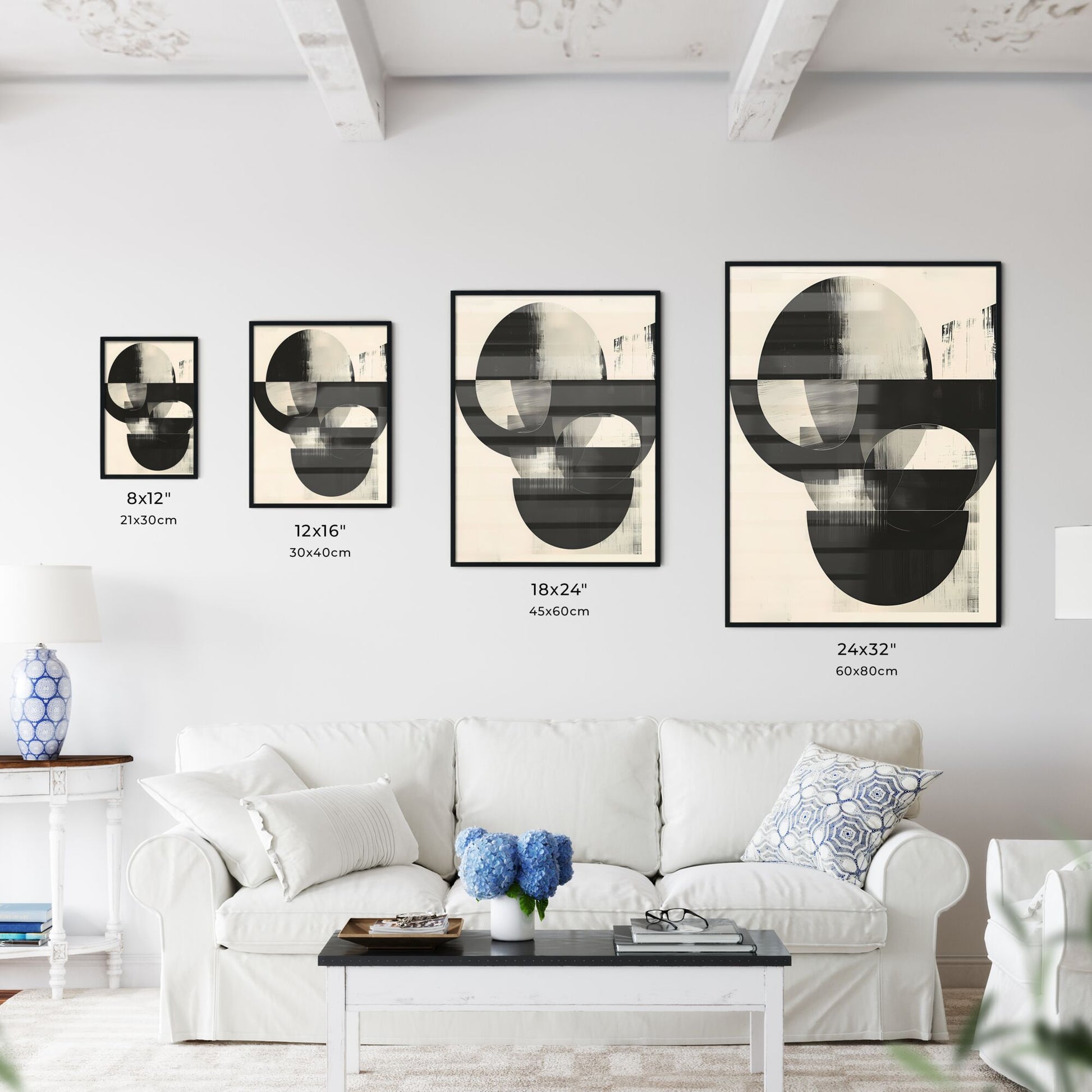 Bauhaus Style Black and White Art Print: Large Shapes, Minimalist Geometric Painting, Modern Decor Default Title