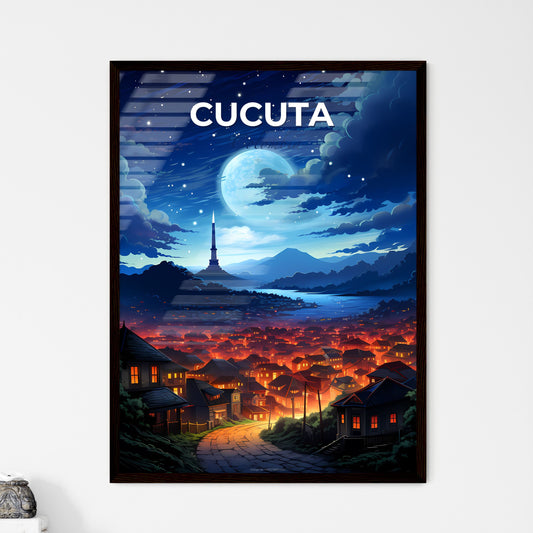 Vibrant Artistic Cityscape Painting: Cucuta, Colombia Skyline with Moon and Tower Default Title
