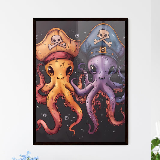 Vibrant Pirate Octopus Art: Cute Cartoon Octopuses with Hats in Unique Style Default Title