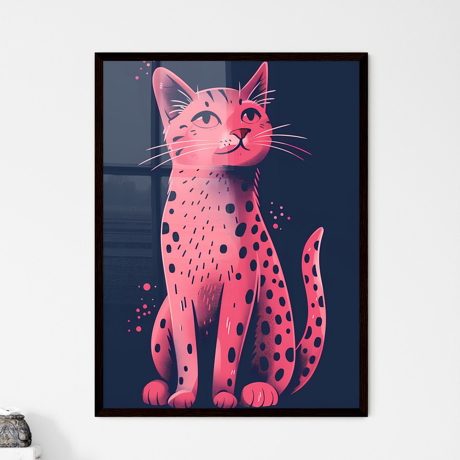 Pink Leopard Spotted Cat Full Body Flat Illustration Purplish Pattern Simple Vibrant Modern Art Default Title