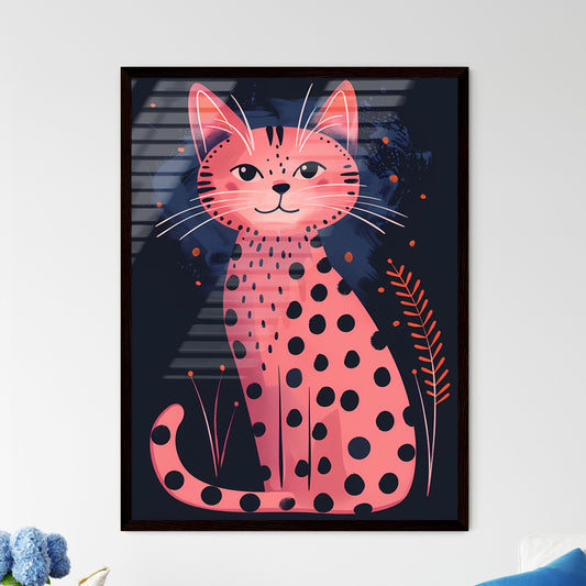 Colorful Art Illustration of a Pink Cat on a Blue Background with Leopard Print Patterns Default Title