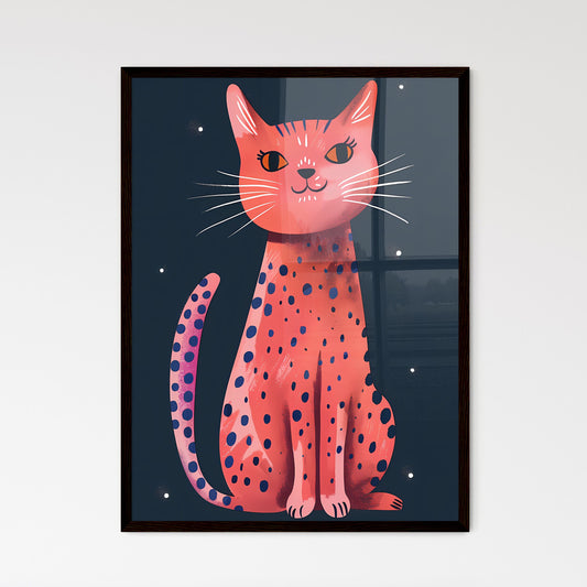 Vibrant Abstract Painting: Playful Pink Cat with Purple Leopard Print and Bright Colors on Dark Blue Background Default Title