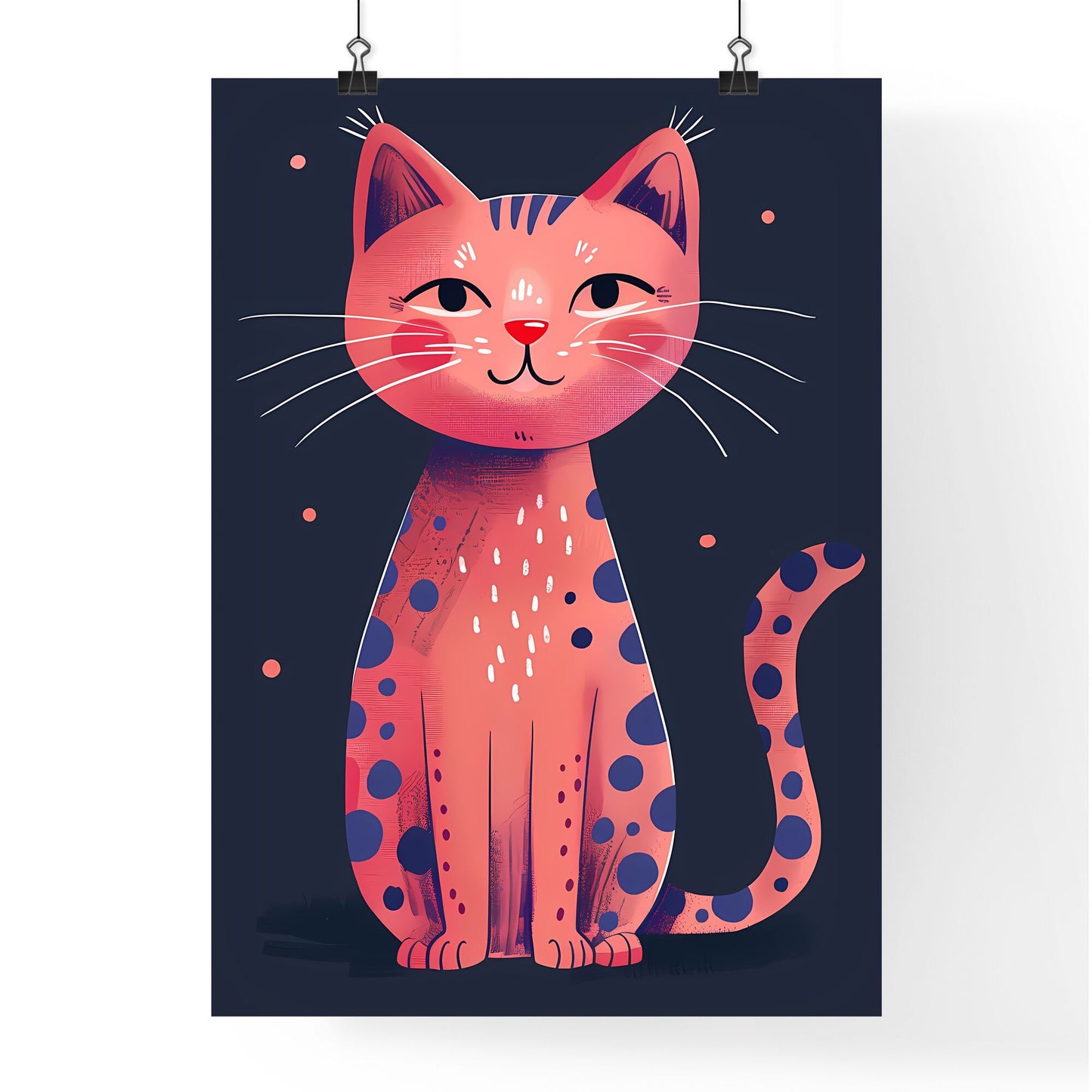 Adorable Pink Feline: Vibrant Abstract Cat Portrait with Purple Leopard Print and Blue Spots Default Title