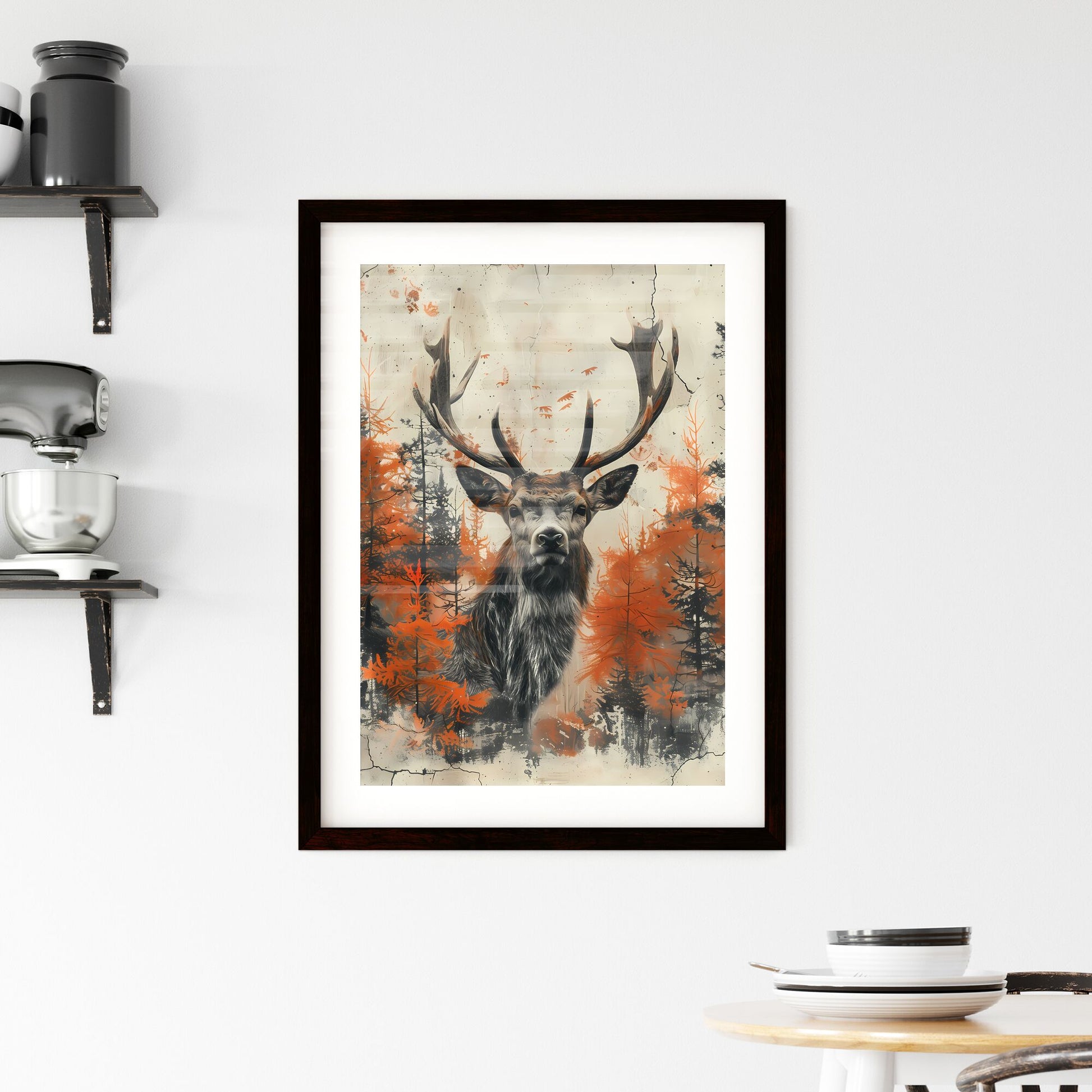 Intricate Baroque Deer Painting: Vibrant Artwork Depicting Stag in Forest with Dynamic Composition Default Title
