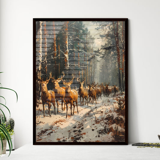 Baroque Deer Forest Painting: Intricate Snow Scene with Dynamic Composition Default Title