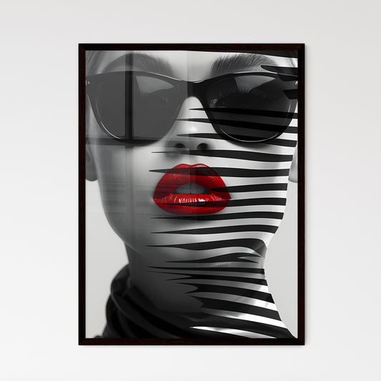 Black and White Painting of Elegant Woman with Sunglasses and Red Lips for Timeless Prints Default Title
